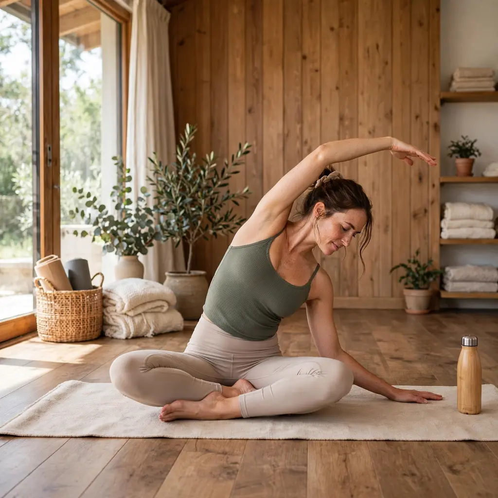 Woman Practicing Mindful Yoga Stretch