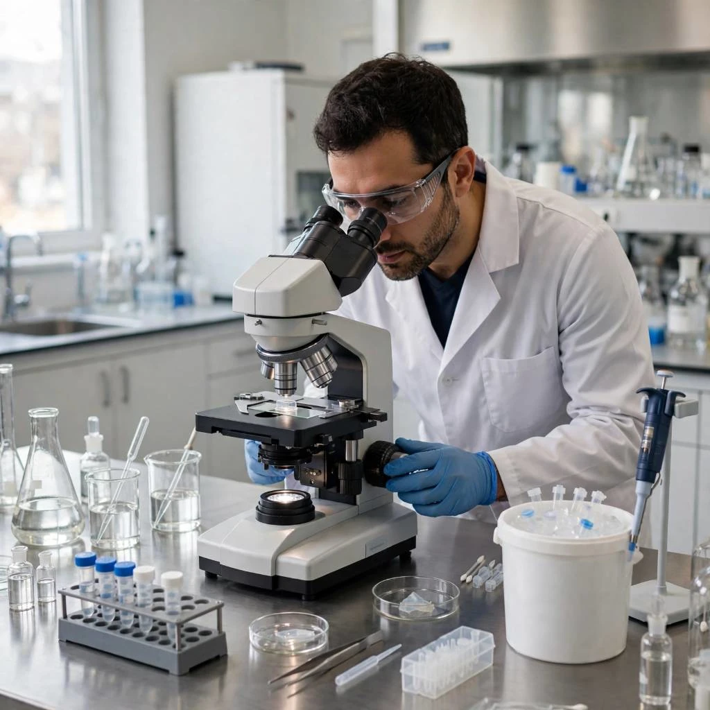 Scientist Analyzing Peptide Samples