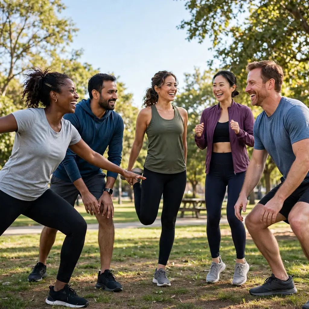 Friends Enjoying Park Workout Together