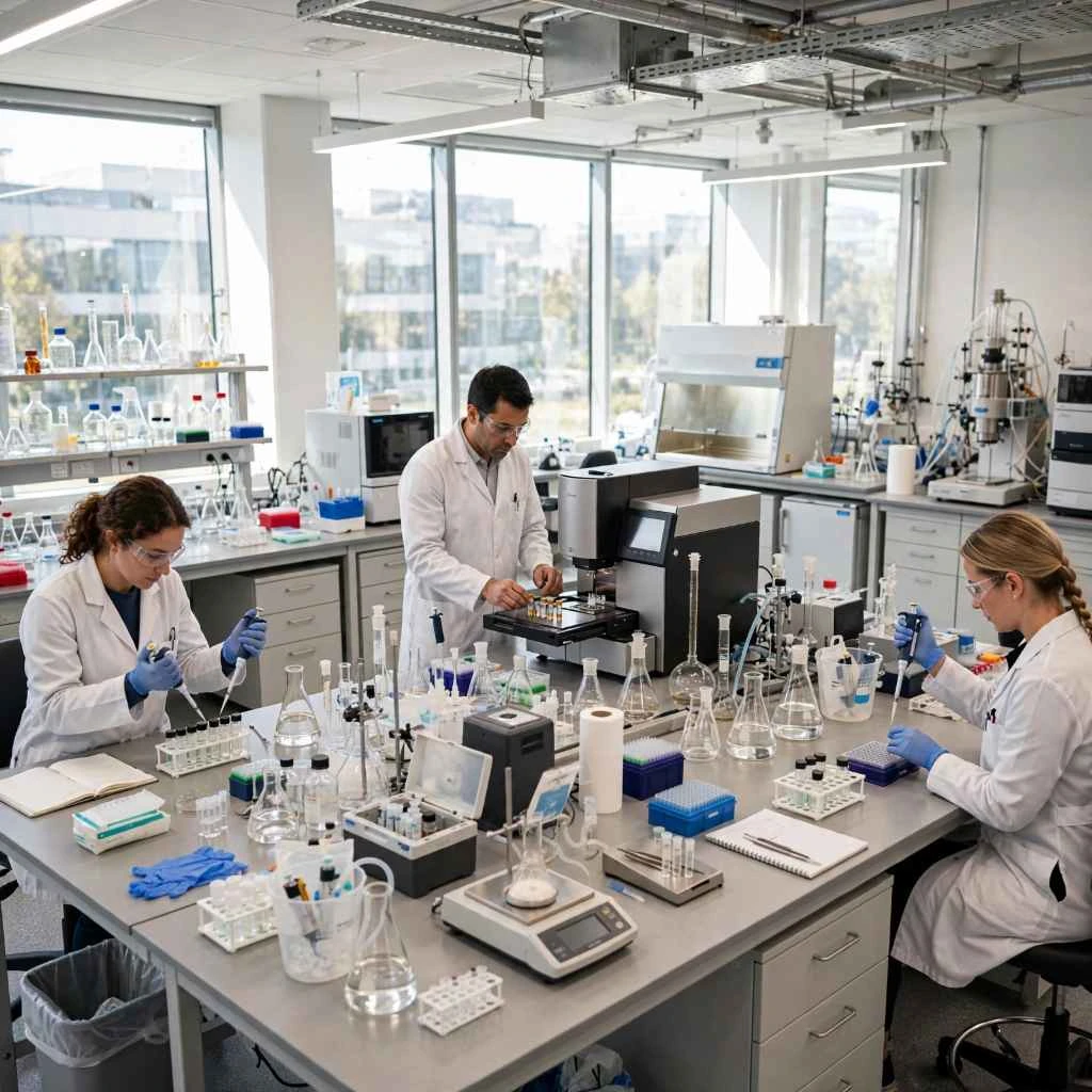Scientists Conducting Peptide Research Analysis Work